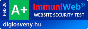 ImmuniWeb A+ website security test eredmény és tanúsítvány (certificate) a digiosveny.hu technical SEO és premium web development oldal számára.