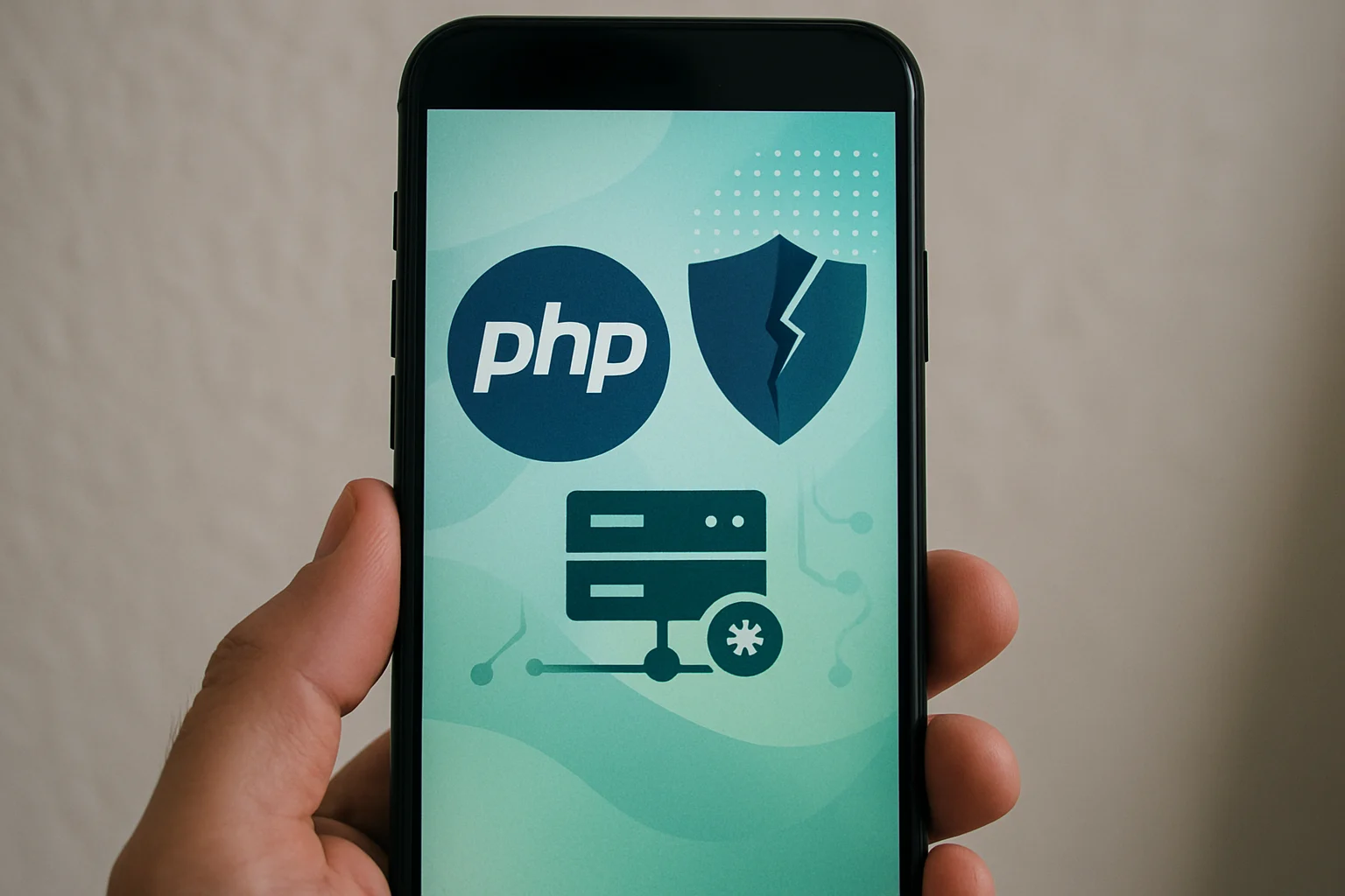 PHP-biztonságot jelképező ábra egy okostelefonon